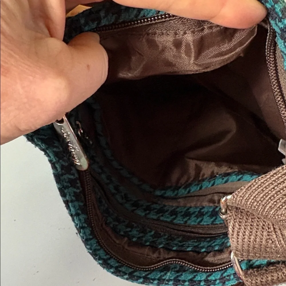 Thirty-One Teal/Brown Houndstooth Poly/Wool Blend Crossbody Bag